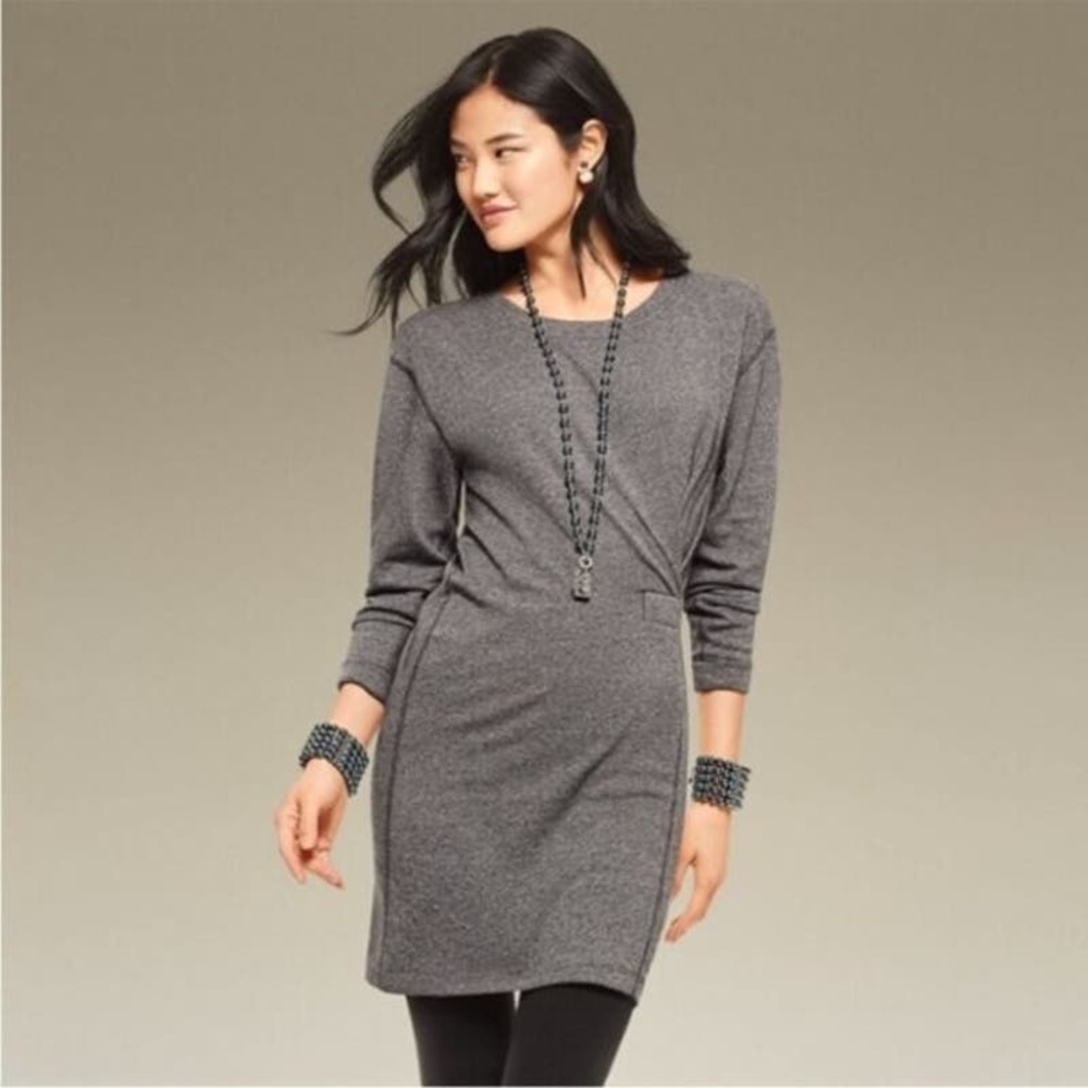 CAbi Put On Dress Style #3650 Gray Kit‎ Cinched Side Pullover Sweatshirt Dress